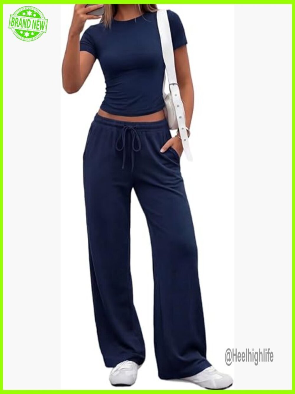 Fitted Cropped Top Wide Leg Pants Lounge Set Size Small Polyester Spandex